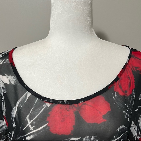 Joseph Ribkoff Sheer Floral Flutter Sleeve Poncho Top - Picture 4 of 9